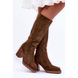 FJ1 Virdana olíva színű velúr csizma masszív sarkú zöld 1