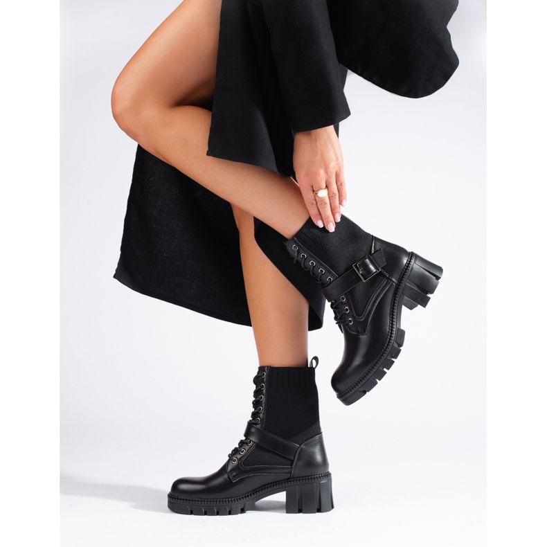 Női Shelovet fűzős táskák rugalmas felsőrésszel fekete 1