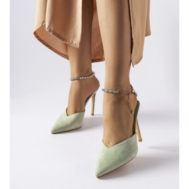 Zöld claude magas sarkú flip-flop strasszokkal 1