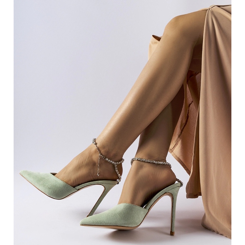 Zöld claude magas sarkú flip-flop strasszokkal 2