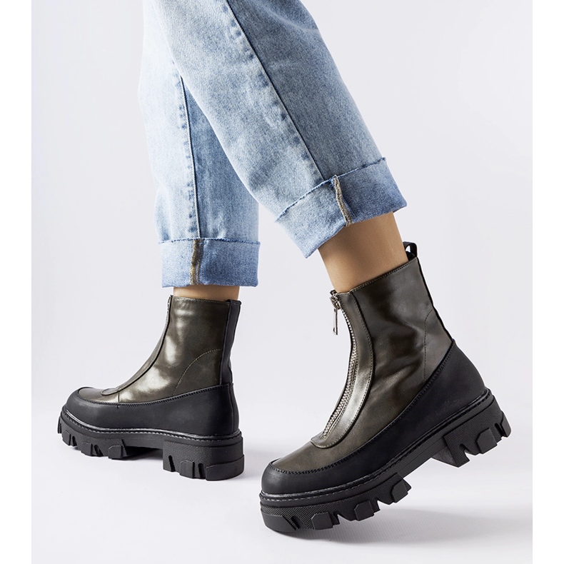 Sötétzöld masszív bokacsizma Morley cipzárral 1