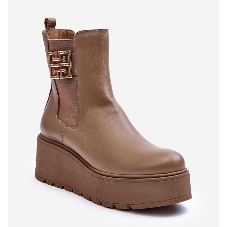 Lemar Női bőr bokacsizma masszív platformon, sötétbézs Savira 1