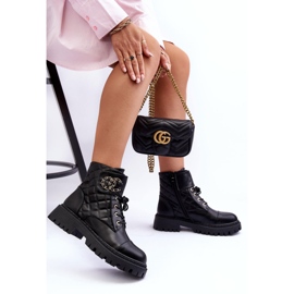 Női munkáscsizma, díszítéssel, fekete játék 2