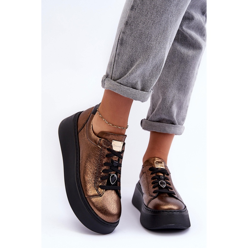 Bőr sportcipők a platformon Maciejka 06191-24 Copper barna 1