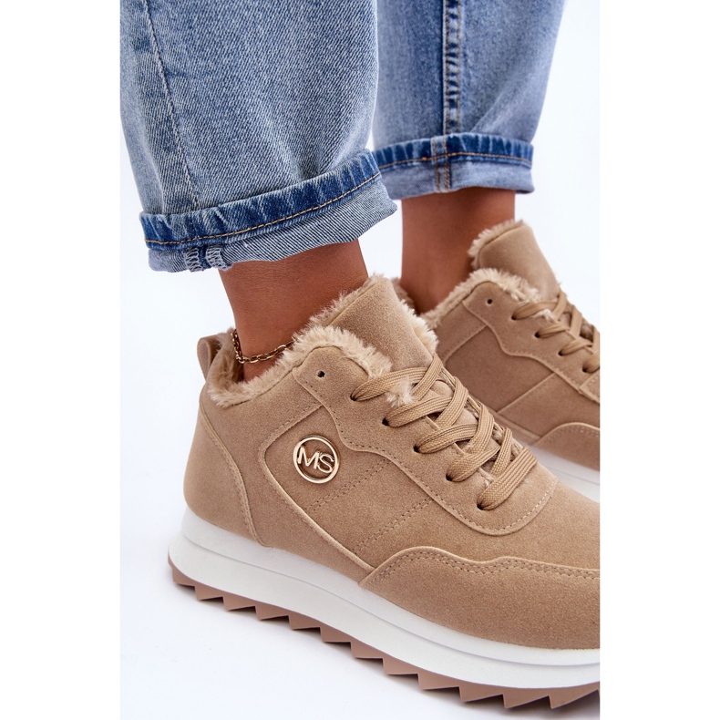 Szigetelt bőr platformú tornacipő Sötét bézs Adite 1