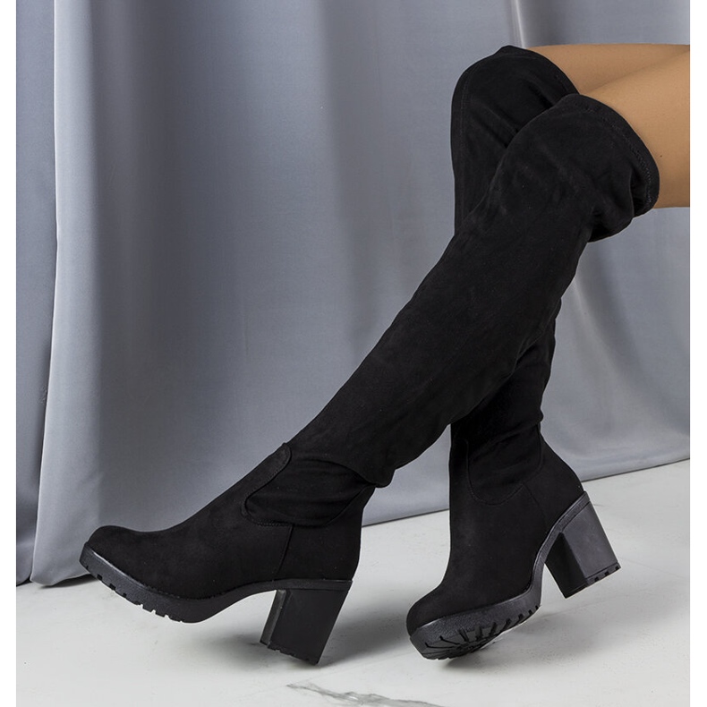 Fekete hosszú Nona öko-velúr csizma 1