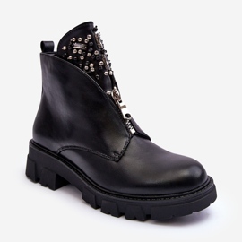 Alacsony díszítésű bőr bokacsizma cipzárral, fekete Escika 2