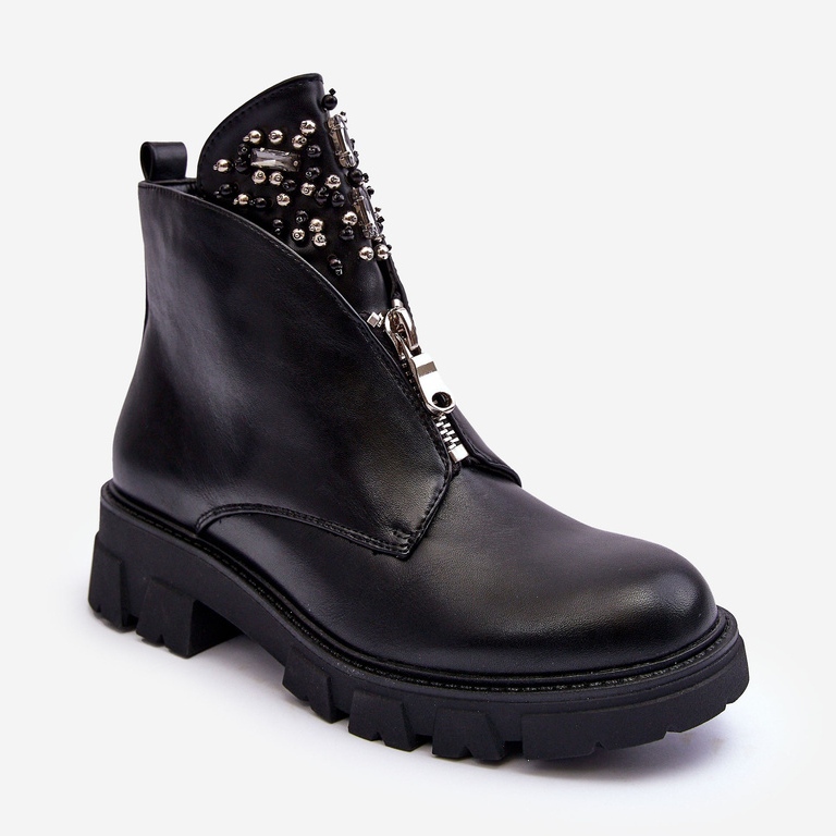 Alacsony díszítésű bőr bokacsizma cipzárral, fekete Escika 2