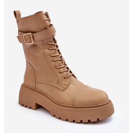 Bőr munkáscsizma lapos sarkon csattal, bézs Samivlo 2