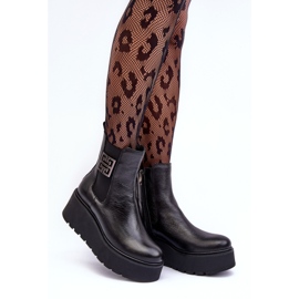 Női bőr bokacsizma masszív platformon, fekete Lemar Savira 1
