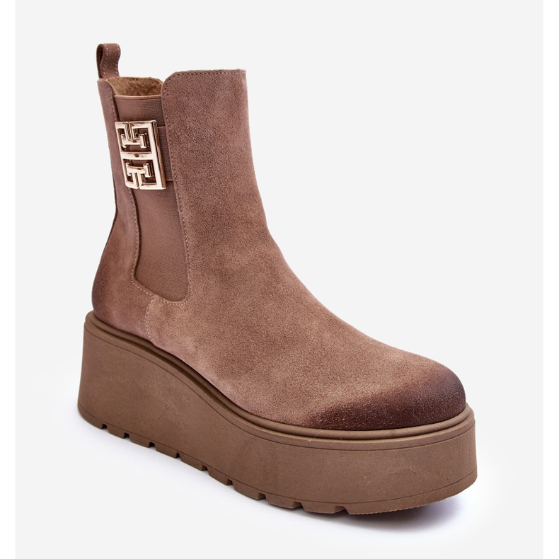 Női velúr bokacsizma masszív platformon, sötétbézs Lemar Savira 1