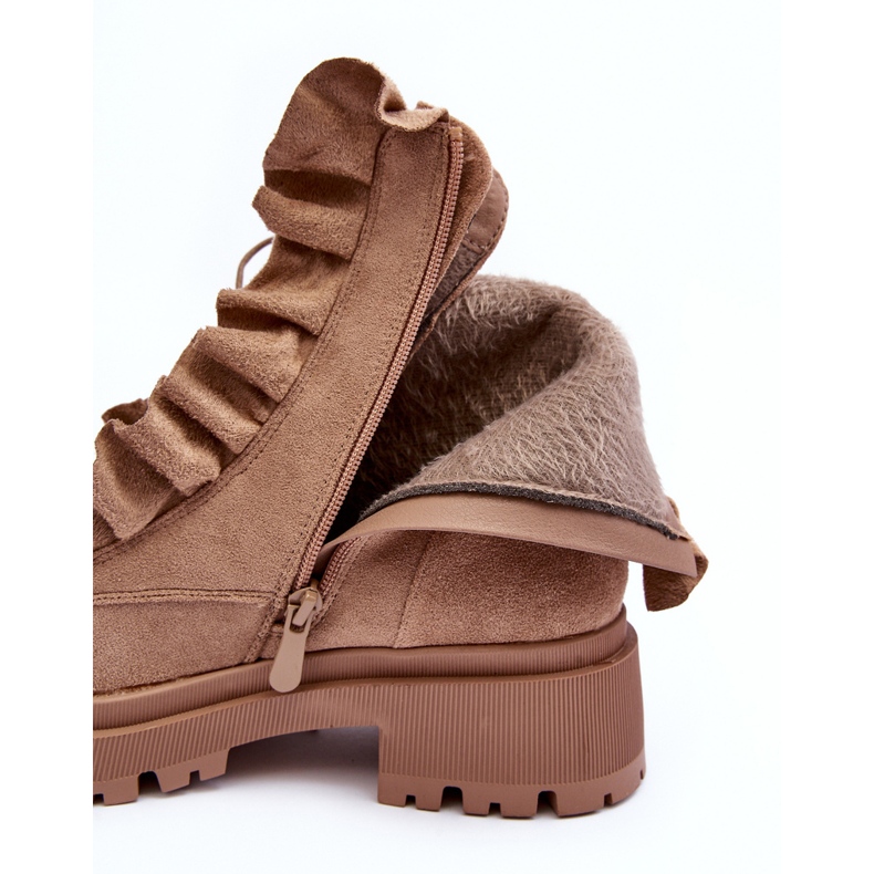 Velúr szigetelt munkásbokacsizma lapos sarkú, bézs színű, nacelle 1