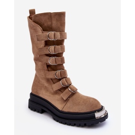 Velúr High Worker bokacsizma bézs pánttal Elnatea 1 Velúr High Worker bokacsizma bézs pánttal Elnatea 1
