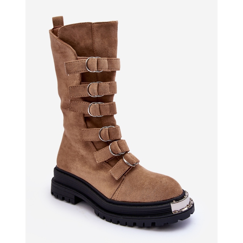 Velúr High Worker bokacsizma bézs pánttal Elnatea 1 Velúr High Worker bokacsizma bézs pánttal Elnatea 1