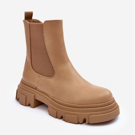 Bézs Solita bőr Chelsea csizma lapos sarkon és platformon 2