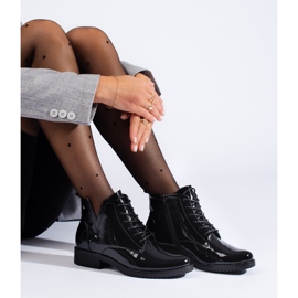 Vinceza patent fekete fűzős bokacsizma 2