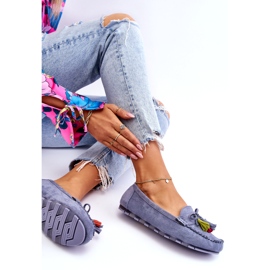 Kék velúr mokaszin masnival és rojtokkal 4