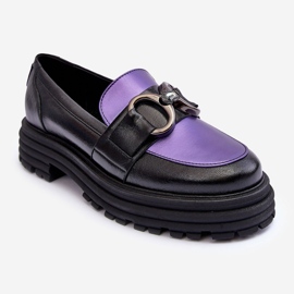 Laura Messi Női bőrcipők lapos sarkú, fekete és lila Elkiza 2