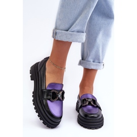 Laura Messi Női bőrcipők lapos sarkú, fekete és lila Elkiza 4