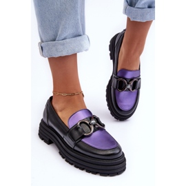 Laura Messi Női bőrcipők lapos sarkú, fekete és lila Elkiza 7