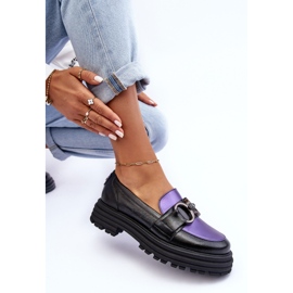Laura Messi Női bőrcipők lapos sarkú, fekete és lila Elkiza 9