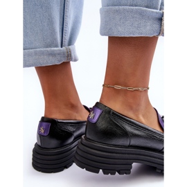 Laura Messi Női bőrcipők lapos sarkú, fekete és lila Elkiza 1