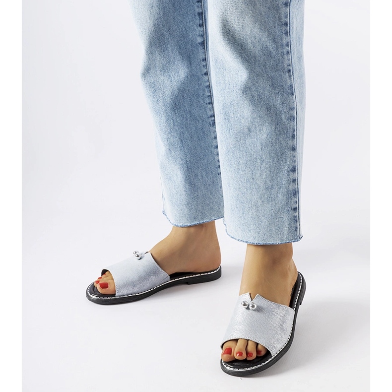 Kék metál flip-flop Frederi gyöngyökkel ezüst 1