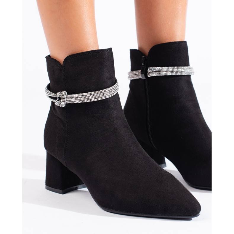 Shelovet fekete klasszikus velúr női bokacsizma 2