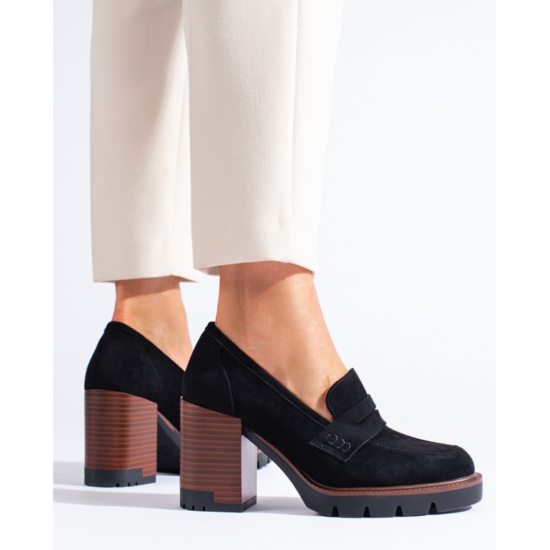 Shelovet női fekete velúr magas sarkú cipő 1