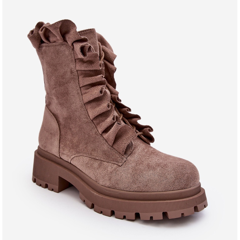 PS1 Velúr szigetelt munkásbokacsizma lapos sarkú, sötétbézs színű, gondolkozóval 1