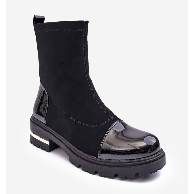 PS1 Bőr klasszikus lapos csizma Fekete Shendete 2