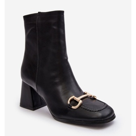 PH2 Bőr magassarkú bokacsizma díszítéssel, fekete pamelinta 1