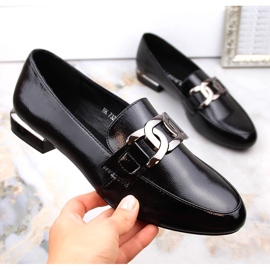 Női fekete lakkcipő lapos sarokkal, Sergio Leone MK732 1