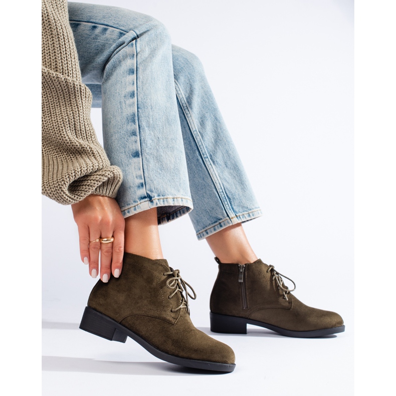 Shelovet zöld velúr fűzős bokacsizma 2