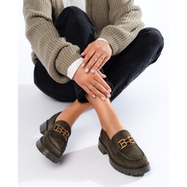 Shelovet női sötétzöld velúr mokaszinok fekete 2