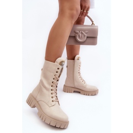 PS1 Bézs Marx bőrmunkás bokacsizma ékszer díszítéssel 1