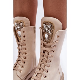 PS1 Bézs Marx bőrmunkás bokacsizma ékszer díszítéssel 2