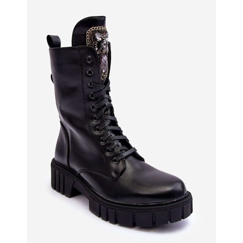 PS1 Fekete Marx bőrmunkás bokacsizma ékszer díszítéssel 1