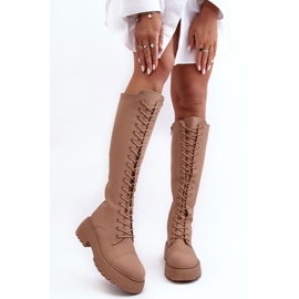 PS1 Fűzős, meleg térdig érő csizma, sötétbézs, Bergdis 2