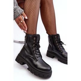 PS1 Női munkás fűzős bokacsizma lapos sarkon, fekete Brenhile 2