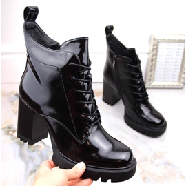 Női lakkbőr szigetelt bokacsizma, fekete, S.Barski 1