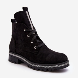 PS1 Velúr női bokacsizma fekete Plesca díszítéssel 2