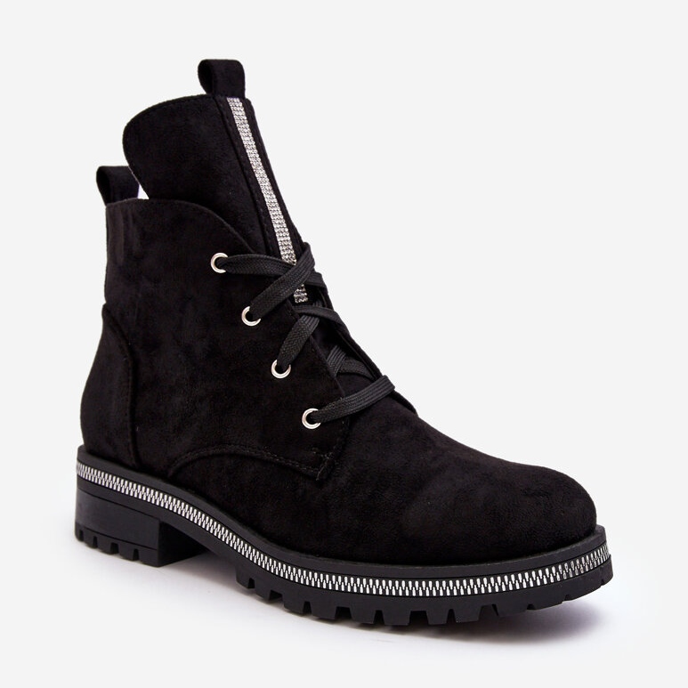PS1 Velúr női bokacsizma fekete Plesca díszítéssel 2