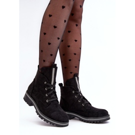 PS1 Velúr női bokacsizma fekete Plesca díszítéssel 1