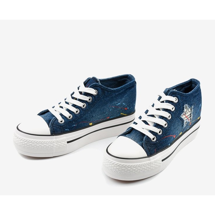 Tengerkék cipők fűzött ékekkel Mirarenna 1