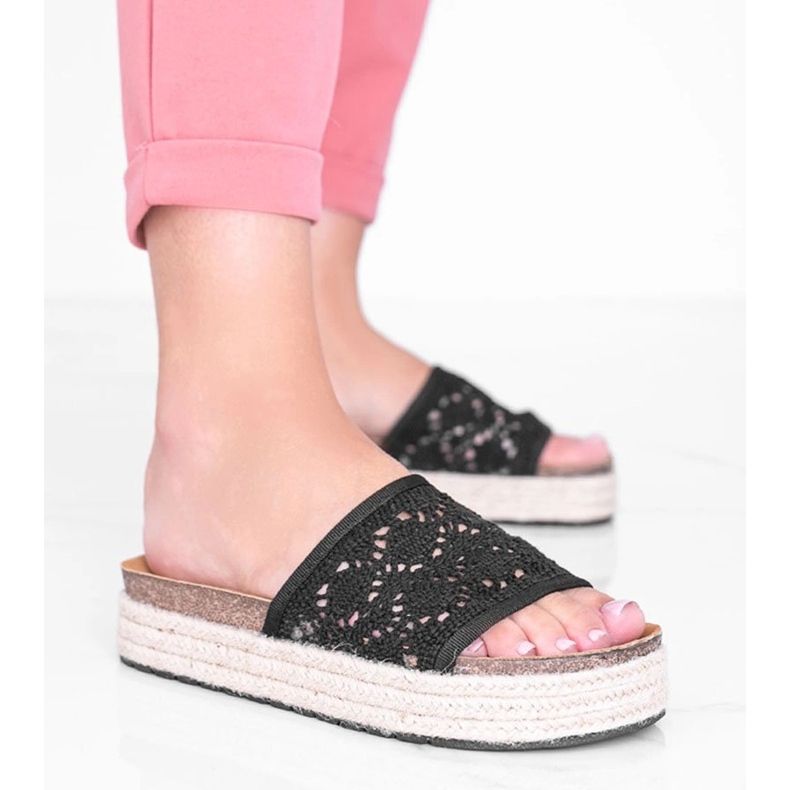 Fekete csipke Glam Shape papucs 1