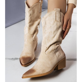 PA1 Bézs színű öko-velúr cowboy csizma a Routhier-től 1