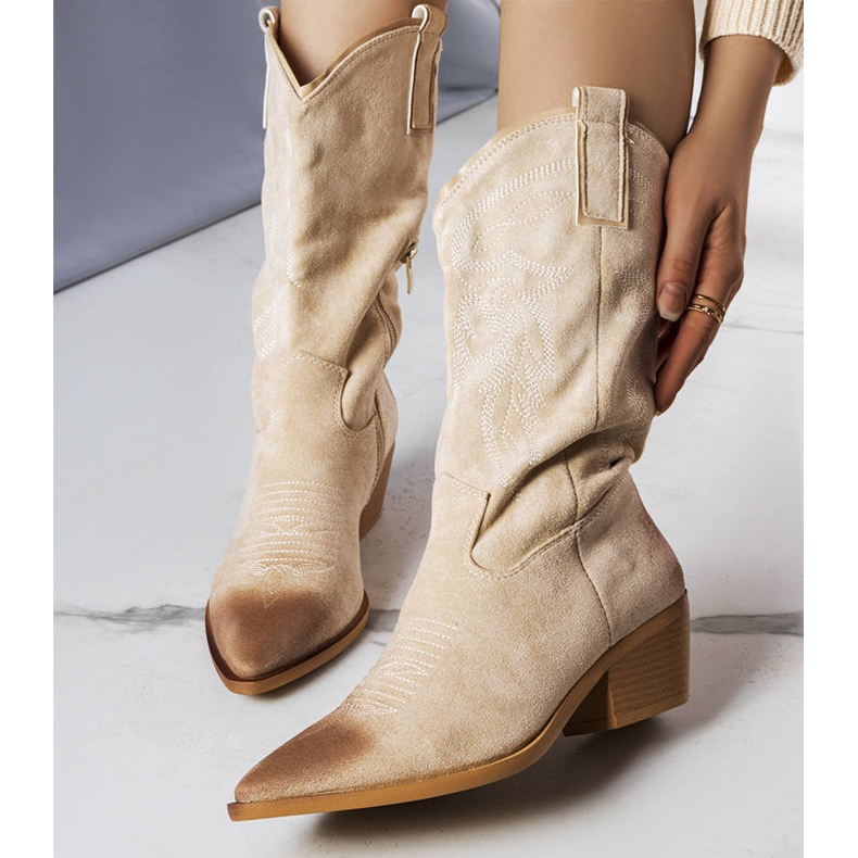 PA1 Bézs színű öko-velúr cowboy csizma a Routhier-től 1