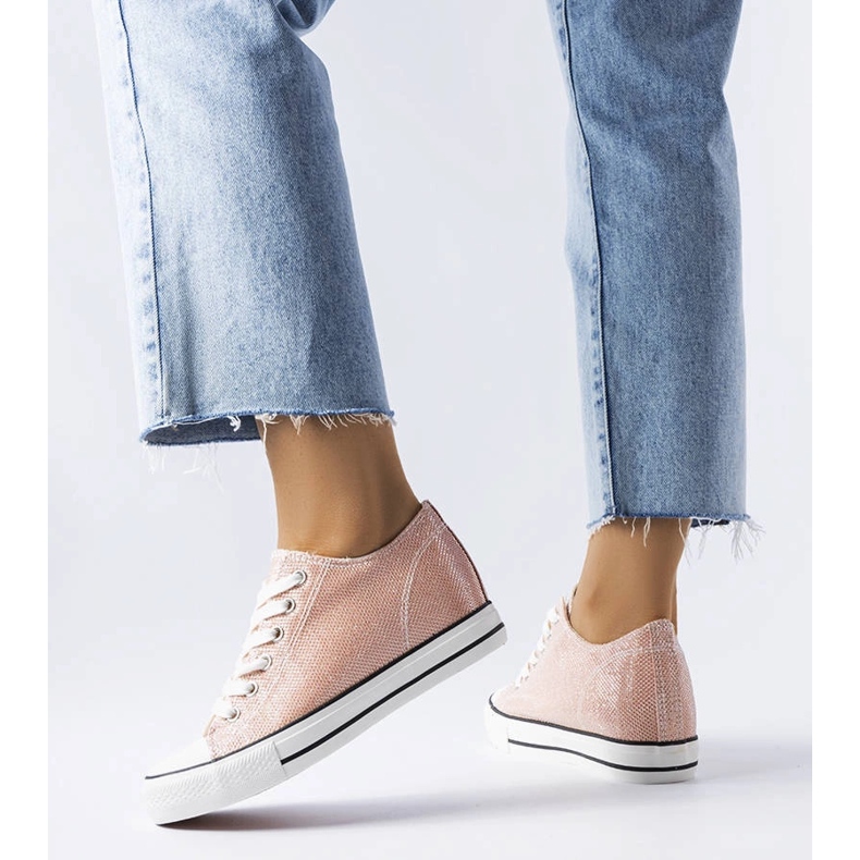 Krétai rózsaszín csillogó ék alakú tornacipő 1