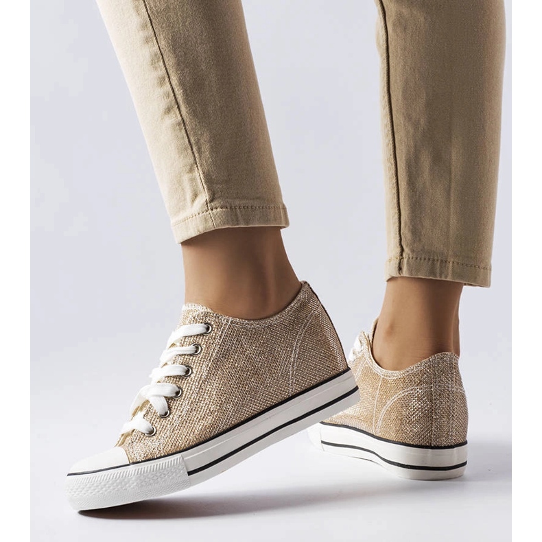 Krétai arany csillogó ék alakú tornacipő aranysárga 1